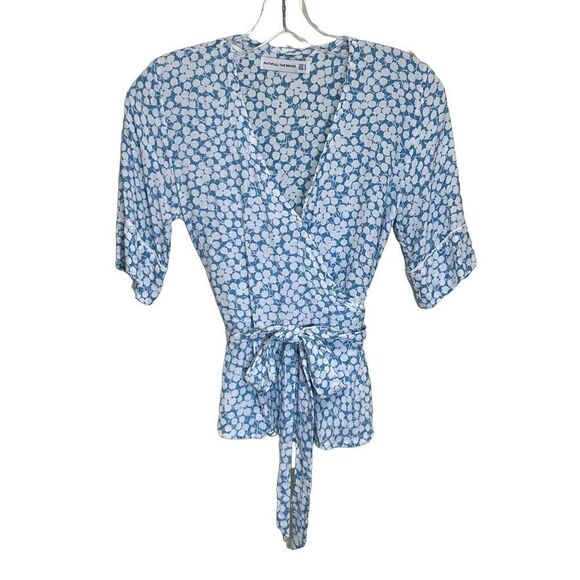 Faithfull The Brand, Women’s Wrap Top, “Zalia” Floral in 'Riviera Blue' - Small - Picture 5 of 17